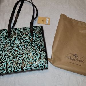 Patricia Nash Tooled Turquoise Viana Tote Leather.